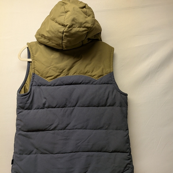 Patagonia Women's Hooded Puffer Vest in Olive and Gray - Picture 6 of 6